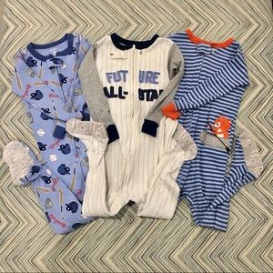 3 Carter’s Boy’s Cotton Footie Pajamas 24 Mos